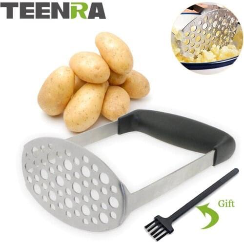 TEENRA 1Pcs Potato Masher Ricer Vegetable Fruit Press Crusher Stainless Steel Potato Press With Handle Kitchen Tools