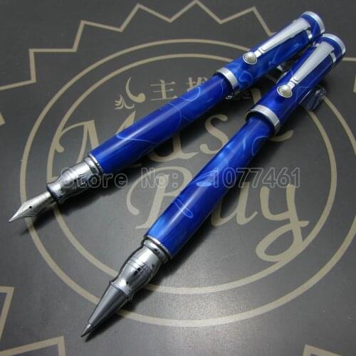 2PCS Fuliwen Fountain Pen and Roller ball Pen High quality Acrylic case New Pen Blue Coffee Black Optional Kind shooting F82116