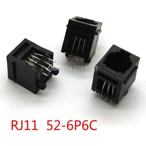 20pcs RJ11 socket 52-6P6C seat RJ12 phone jack female 6-core crystal head 180 degrees vertical