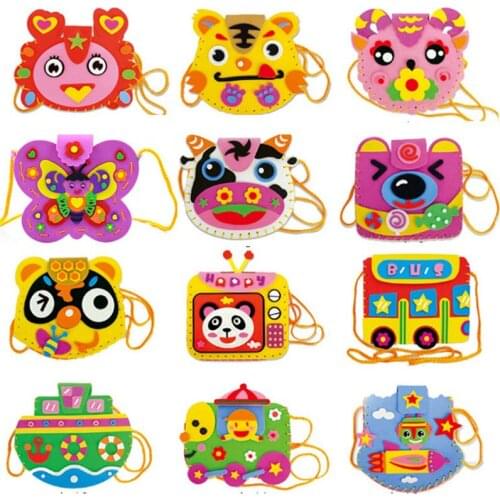 4Pcs/set DIY Kids Handmade Messenger Bags Crafts Art Toys Shoulder Bag Materials Package 3D Paste Painting Educational Girls Toy
