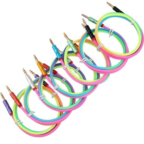 50pcs Audio Cable 3.5mm jack male to male Speaker Line 1m Rainbow Bamboo Copper Shell Aux Cable for HTC Car Headphone Aux Cord
