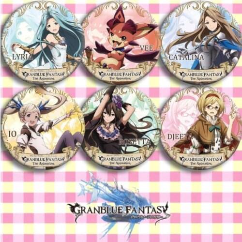 6pcs/1lot Anime Granblue Fantasy Lyria Vee Catania IO Rosetta Figure 4876 Badges Round Brooch Pin Gifts Kids Toy