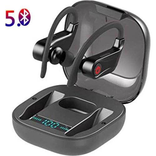 TWS Bluetooth 5.0 Wireless Headphones 3D Stereo Sound Ear-hook Earphones Headsets with Microphone Charging Box for Cell Phone