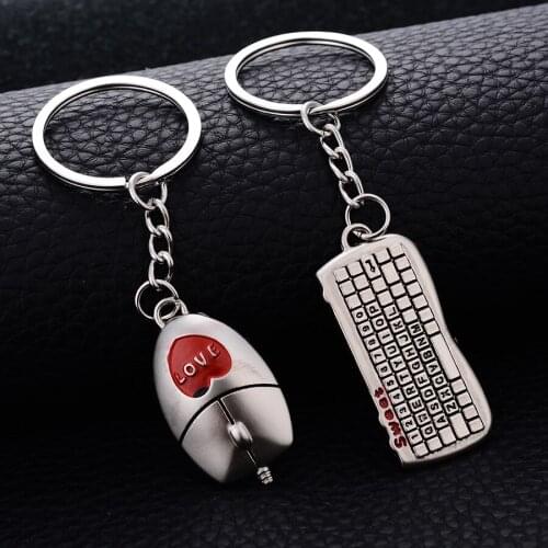 10Pair Chaveiro!Creative Mouse &Keyboard Lovers Keychain Alloy Car Keyring Charm Metal Keyfobs Key Holder Valentines Gift J058