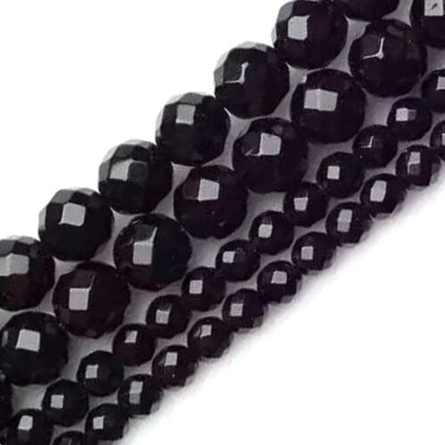2-14mm Round Faceted Black Agates Beads Natural Stone Beads For Jewelry Making beads Bracelets 15'' Needlework DIY Beads Trinket