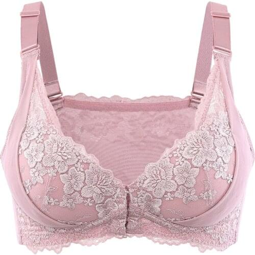 3/4 Cup front closure lace bra Beauty back push up Plus Size Lingerie Embroidery sexy bras for Women 40 42 B C D Free shipping