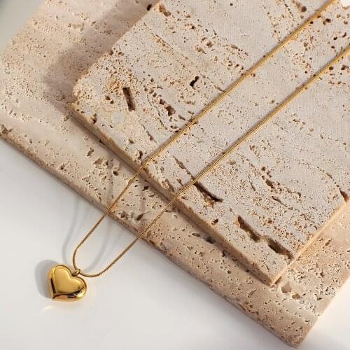 Lifefontier Smooth Heart Shaped Pendant Necklace for Women Gold Color Stainless Steel Thin Chain Necklace Choker Jewelry Gift