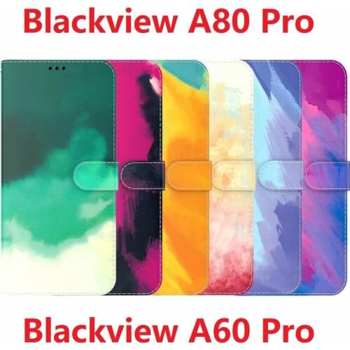 Wallet PU Leather For Blackview A80 A60 Pro Case Watercolor Book Stand Flip Card Protective Cover