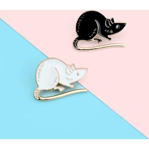 Cartoon Cute Animals Enamel Brooch Black White Mouse Zodiac Pin Alloy Badge Jewelry Clothes Bags Accessories Gifts For Friends