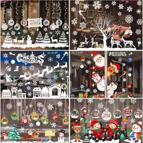 FRIGG Merry Christmas Window Stickers Santa Claus Decorative Wall Stickers Home Decor Bedroom Living Room Removable White Decal