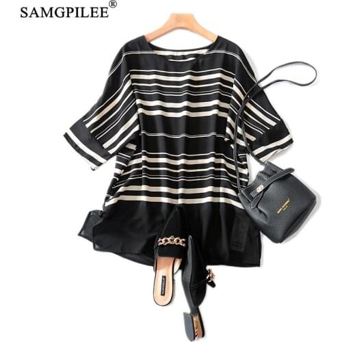 Tshirt Oversize Women Casual Plus Size Tee Shirt Chiffon Half Sleeve Striped T-shirt Brand Women O-neck Summer Woman T-shirts