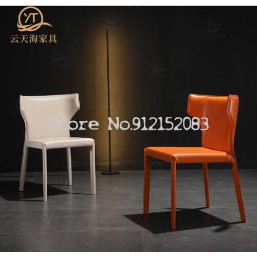 Italian saddle leather chair Nordic home dining table and chair stool chair ins dining chair net red bedroom makeup chair