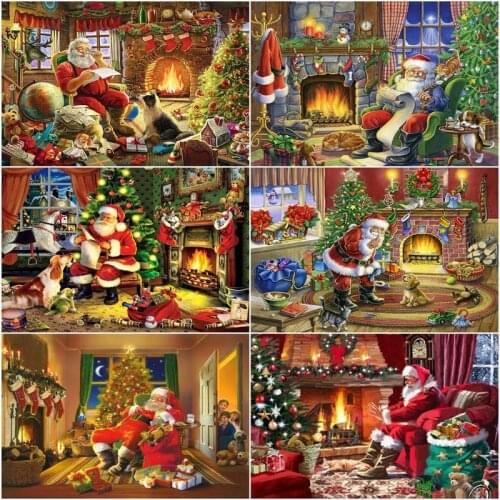 GATYZTORY 60x75cm DIY Oil Painting By Numbers For Kids Santa Claus Warm Fireplace Figure Paints Unique Gift Home Wall Decor Art