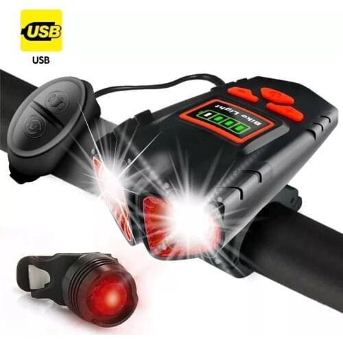 Bicycle Lamp Front Light Bike Flashlight USB Rechargeable Handlebar Cycling Headlight With Horn Speedometer Screen Bicycle Light