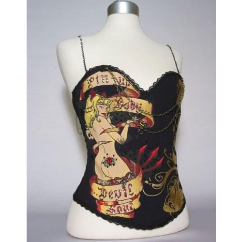 Corzzet Gothic Cotton Rhinestone Chain Women Steampunk Print Overbust Corset Sexy Lingerie mermaid Burlesque Corselet 2269