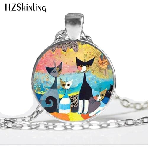 NS-00750 New Design Colorful Cats Family Necklace Handmade Colorful Jewelry for Animal Lover Art Glass Dome Pendant HZ1