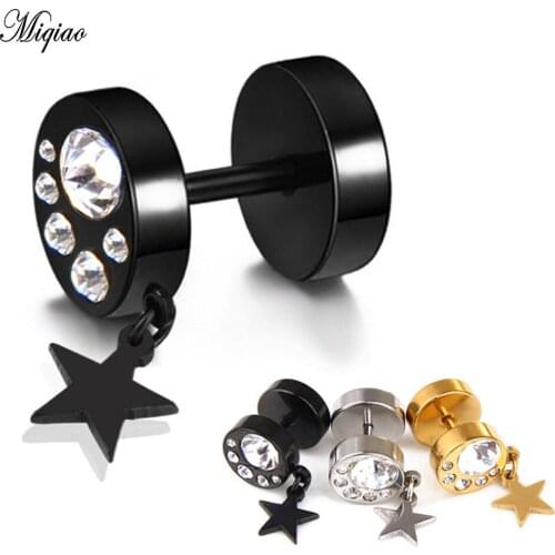 Miqiao 1pair Punk Stars Pendant Round Earrings For Women men Rock Simple Stainless Steel Stud Earrings fashion Jewelry