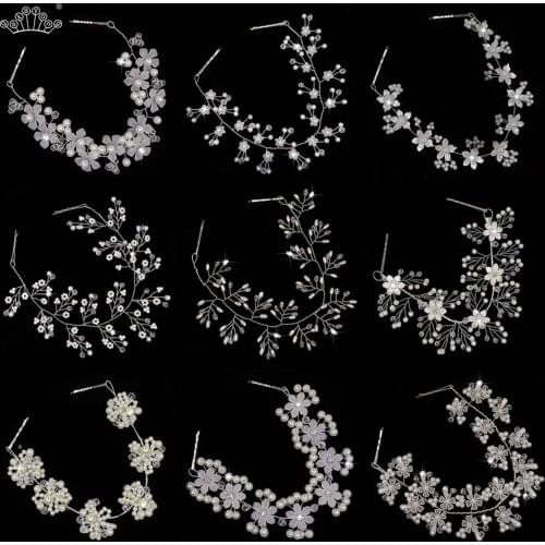 Fashion Plear Crystal Wedding Headdress Hair Accessories For Bride Handmade Floral Headwear Hair Accessories Headband Ornaments