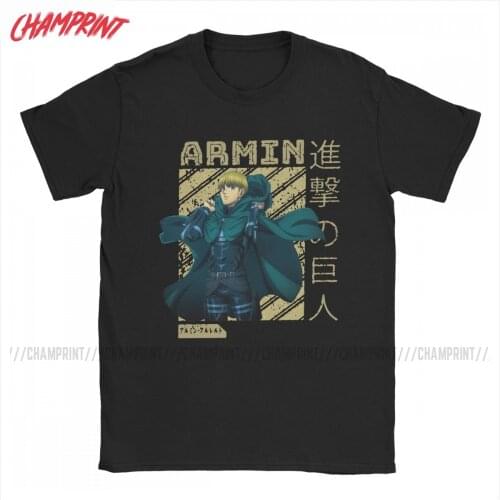 ARMIN From Attack On Titan T-Shirts for Men Anime Vintage Cotton Tees Crew Neck Short Sleeve T Shirts Plus Size Clothing