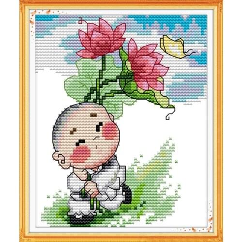 Lovely little monk(1) cross stitch kit 14ct 11ct count print canvas stitches embroidery DIY handmade needlework plus