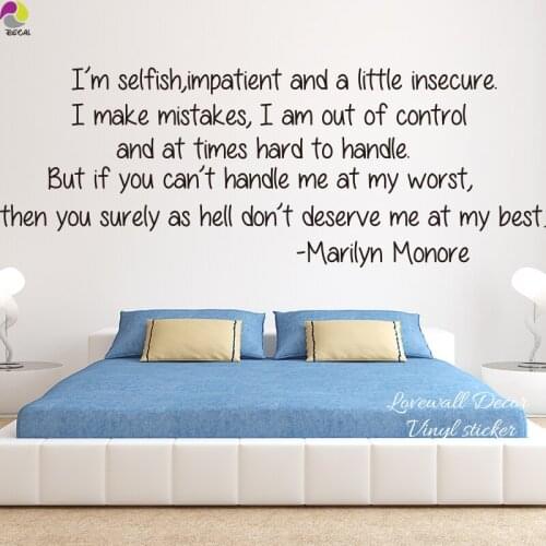 Marilyn Monroe Love Quote Wall Sticker I'm Selfish Song LyricQuote Wall Decal Sexy Girl Inspirational Motivational Quote Decal