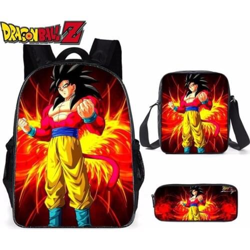 2021 New Anime Dragon Ball Son Goku Vegeta IV Figure Cartoon Pattern Backpack Three Piece Set Kids Holiday Gifts