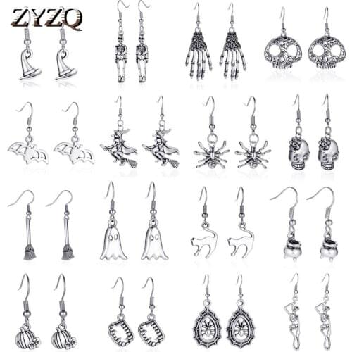 ZYZQ Halloween Party Novelty Earrings Retro Punk Metal Bat Spider Skull Earrings for Women Nightmare Before Christmas Jewelry