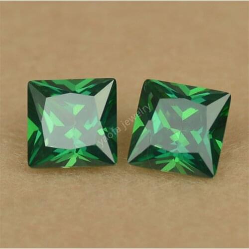 Wholesale 2*2~12*12mm 5A Deep Green Color Synthetic Cubic Zirconia Stone Square Shape Princess Cut Loose CZ Gems For Jewelry