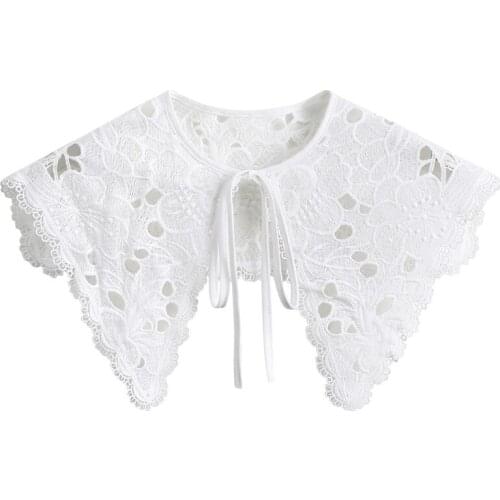 40GC Women Girls Flower Embroidery False Collar Romantic Kawaii Fake Collar Shirt Dress Ornament Collar Necklace