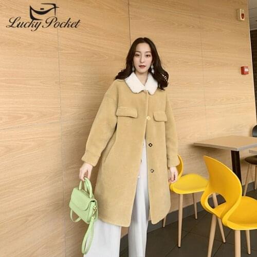 Women Winter Casual Fashion Thick Mid-Length Solid Color Laple Plush Coat Ladies New Slim Keep Warm Copy lambswool Fur Coat ZY41