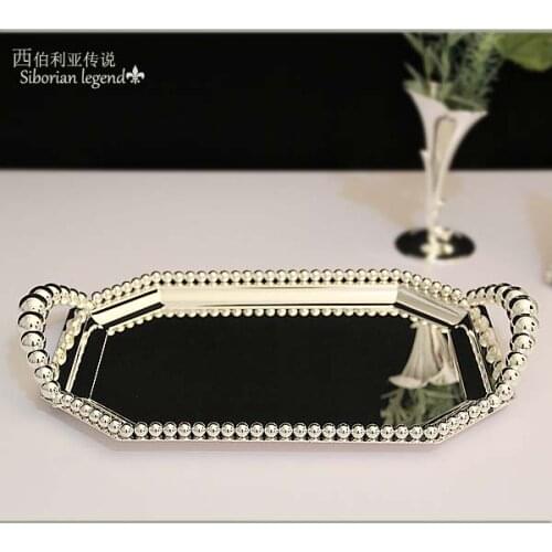 Fashion 3127 iron beads pallet with handle rectangular fruit tray cake pan dessert plate pasty rack wedding table decoration