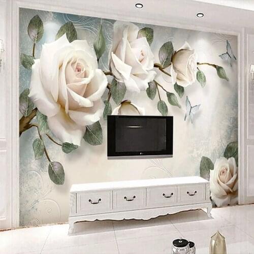 Custom Any Size Murals Wallpaper 3D Stereo White Flowers Wall Painting Living Room TV Sofa Bedroom Backdrop Wall Papel De Parede