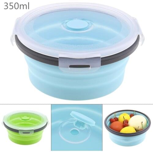 Portable Eco-Friendly Circular Silicone Bowl Scalable Colorful Folding Lunchbox Bento Box 350/500/800/1200ml with Silicone Plug