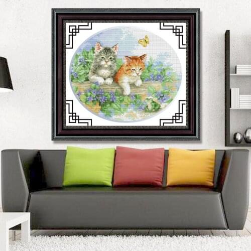 Romantic Story Chinese Style Twin Cat Home Decoration Painting Cross Stitch Needlework DMC DIY Printing Cross-Stitch