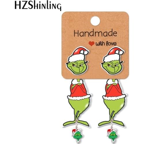Grinch Christmas Pattern Acrylic Clip Earrings Stud Earrings Resin Epoxy Ear Jewelry