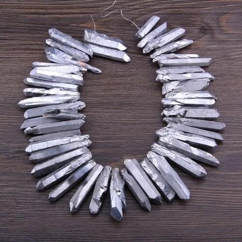 Silver color Quartz Top Drilled Slice Loose Beads,Raw Yellow Crystal Stone Slab Pendant Necklace Jewelry Making 5-8*40-45MM