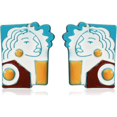 Portrait Earrings Blue Face Stud Earring Geometric Oil Painting Acrylic Pendant Girl Women Ear Jewelry Accessories