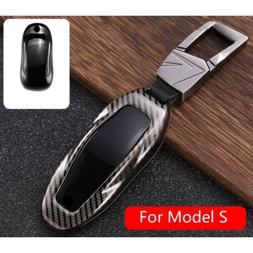 Carbon Fiber Style Alloy Car Key Case Cover Storage Key Shell Protector Car Accessories for Tesla Model S Model X