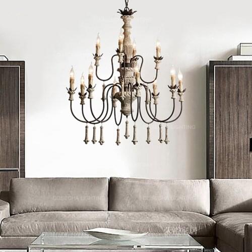 Vintage Foyer chandeliers large wooden lustre rustic lighting suspension retro lamps for living room villa lobby indoor fixtures