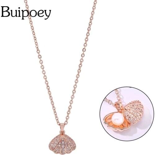 High-quality Stainless Steel Rose Gold Pearl Shell Pendant Necklace For Women Original Zircon Charm Necklace Girls Lover Collar