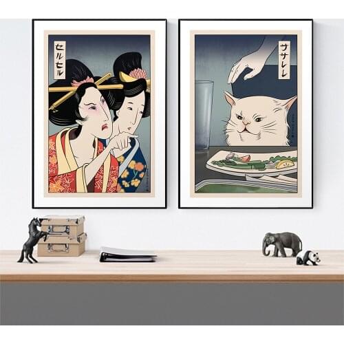 Funny Cute Canvas Painting Wall Art Pictures Woman Yelling At Cat Eat Foods Posters And Prints For Living Room Home Decoration