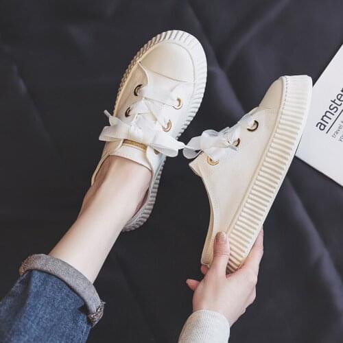 Women Shoes 2021 Lace Up Flats Shoes Women Fashion Platform Canvas Shoes Women Non Slip Casual Breathable Half Slippers Zapatos