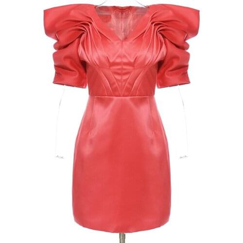 Women Elegant Summer Dress High Waist Tunic Ruched Dress High Street