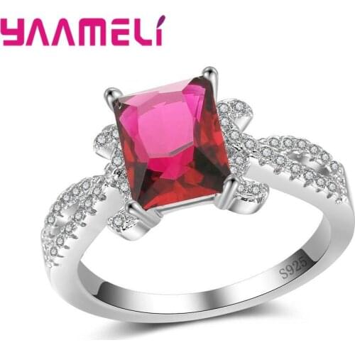 Luxurious 925 Sterling Silver Wedding Rings Clearly Rectangle Cubic Zircon Womens Girls Fashion Jewellery Ring