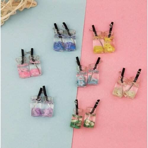 10pcs Colorful Flower Resin Bottle Charms Cherry Blossoms Bottle Pendants Dangle Handmade DIY Earring Jewelry Accessories FX299