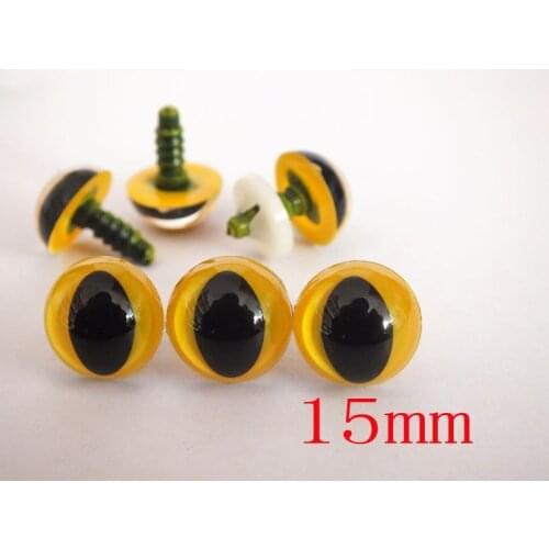 100pcs 15 mm yellow toy cat eyes plastic safety eyes with white washer