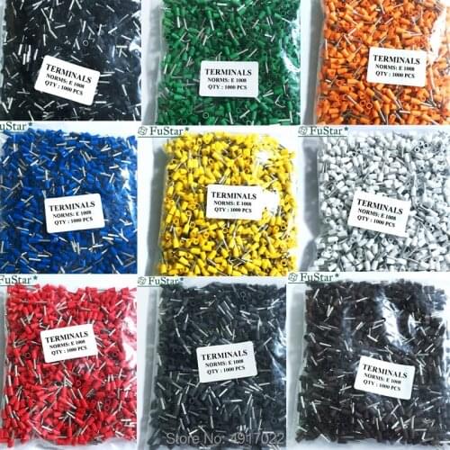 1000pcs E1008 Tube Insulating Terminals AWG 18 Insulated Cable Wire 1mm2 Connector Insulating Crimp Terminal Connect VE1008 HOT