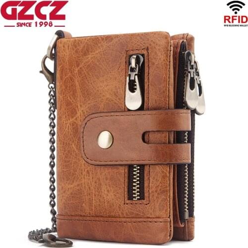2021 Men Wallet Rfid Genuine Leather Short Coin Male Purse Wallet Zipper Poucht Male Clamp For Money bag Portomonee High Quality