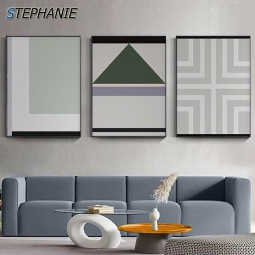 Abstract Geometric Pattern Canvas Painting Nordic Green Black White Posters and Prints Wall Art Picture for Living Room Bedroom