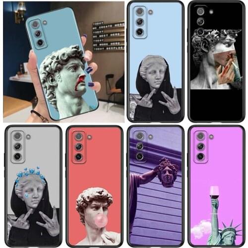 Michelangelo Art Statue for Samsung Galaxy S21 Ultra Plus Note 20 10 9 8 S10 S9 S8 S7 S6 Edge Plus Black Phone Case